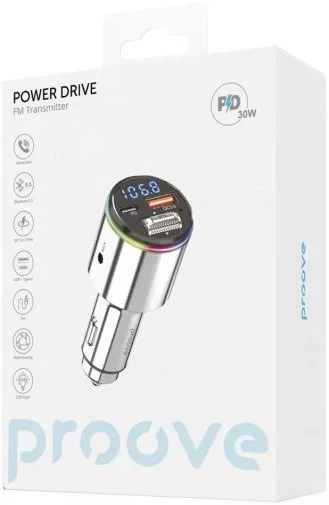Фото: FM-трансмітер + АЗП Proove Launcher Power Drive 30W Silver (FMPD30110006) № 7 | KTC