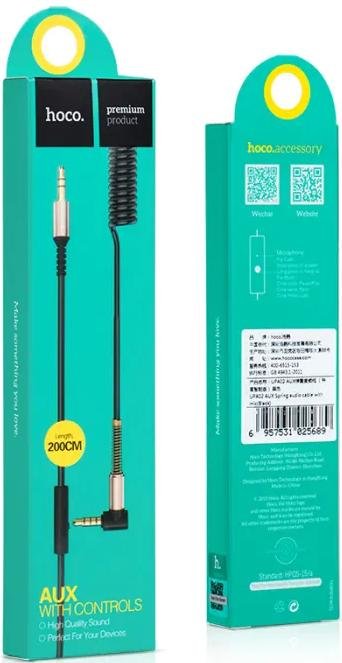 Кабель Hoco UPA02 Jack 3.5mm / Jack 3.5m 2m Black with Mic