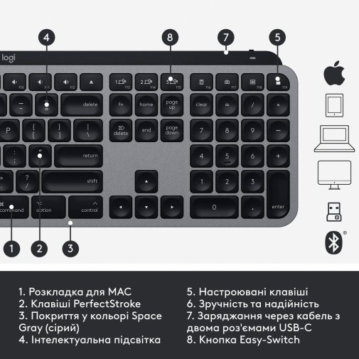 Клавіатура Logitech MX Keys Wireless for Mac Space Grey (920-009558)