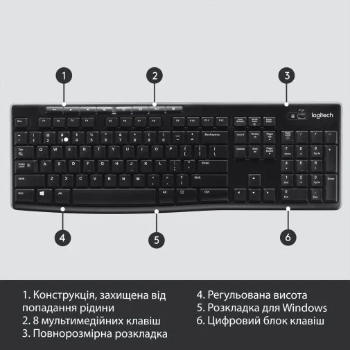 Фото: Клавіатура Logitech K270 US/UKR Black (920-003738) № 17 | KTC