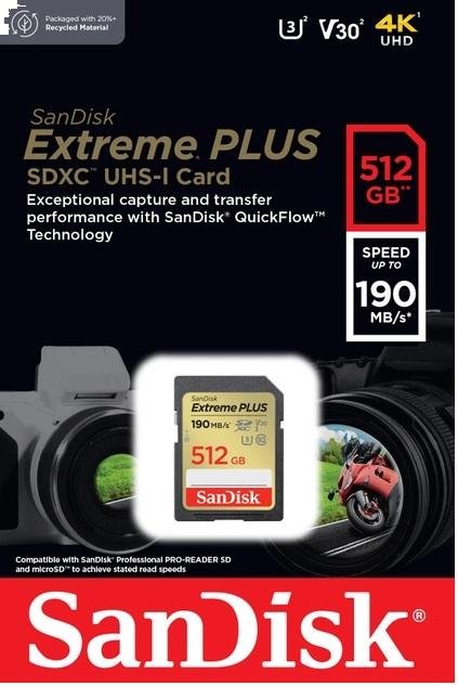 FLASH пам'ять SanDisk Extreme Plus V30 UHS-I U3 SDXC 512GB with 2 year RescuePRO Deluxe (SDSDXWV-512G-GNCIN)