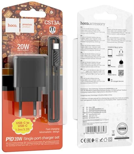 Фото: Зарядний пристрій Hoco CS13A PD 20W Black with Type-C/Type-C (6942007603843) № 10 | KTC