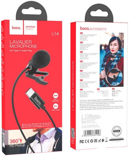 Мікрофон Hoco L14 Type-C lavalier Black