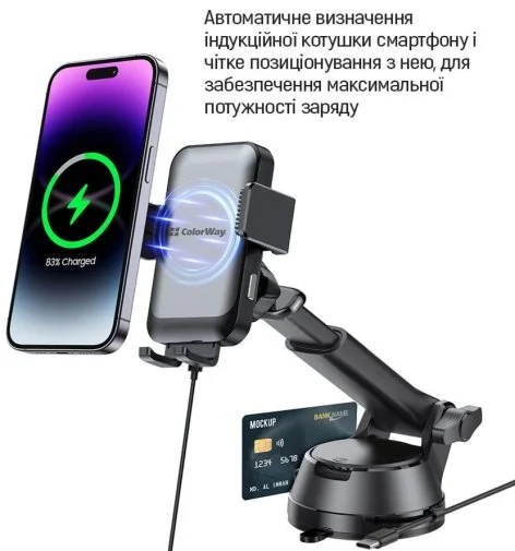 Фото: Кріплення для мобільного телефону ColorWay AutoSense Car Wireless Charger 2 Dashboard/Air Vent 15W (CW-CHAW040Q-BK) № 14 | KTC