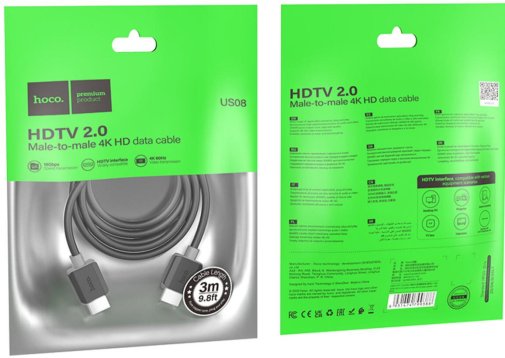 Кабель Hoco US08 HDTV v2.0 HDMI / HDMI 3m Black (6931474799401)