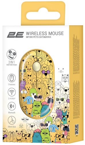 Миша 2E MF300 Pets Cats and Dogs Silent Wireless Yellow (2E-MF300WPETSYW)