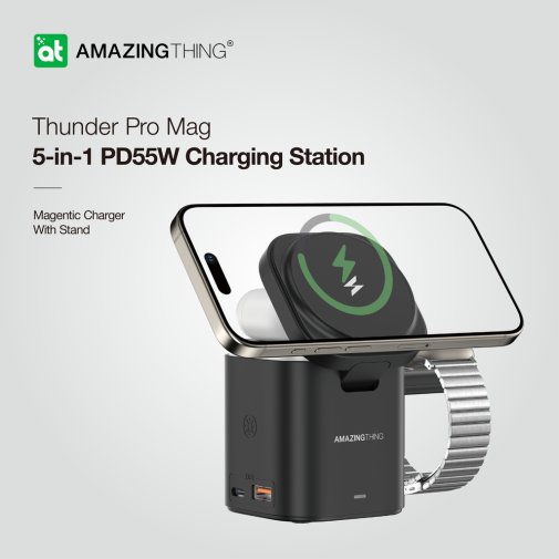 Бездротова зарядна станція AMAZINGthing Thunder Pro Mag 5in1 PD55W Charging Station Black (TP24001BK)