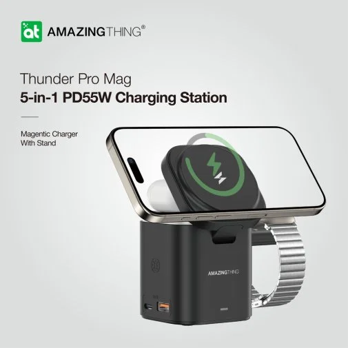 Фото: Бездротова зарядна станція AMAZINGthing Thunder Pro Mag 5in1 PD55W Charging Station Black (TP24001BK) № 13 | KTC