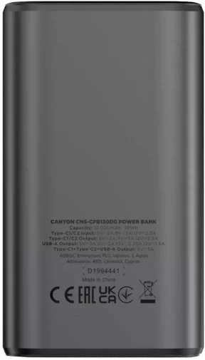 Фото: Батарея універсальна Canyon OnPower 130 10000mAh 30W Grey (CNS-CPB130DG) № 16 | KTC