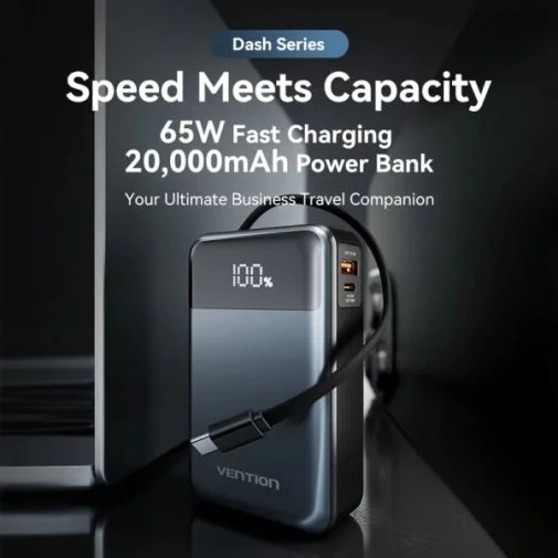 Фото: Батарея універсальна Vention 20000mAh 65W Black Built-in USB-C (FHYB0) № 11 | KTC