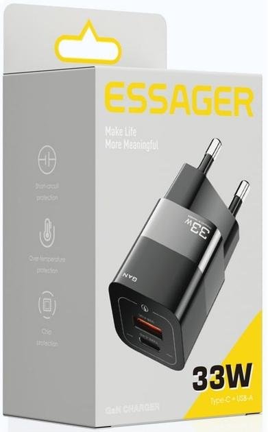 Зарядний пристрій Essager Square brick GaN Travelling Fast Charger 33W Black (ECTCA-FZB01)