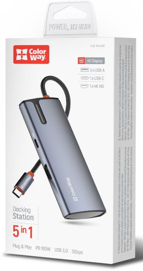 USB-хаб ColorWay Type-C PD 100W 4K 5in1 (CW-HUB01)