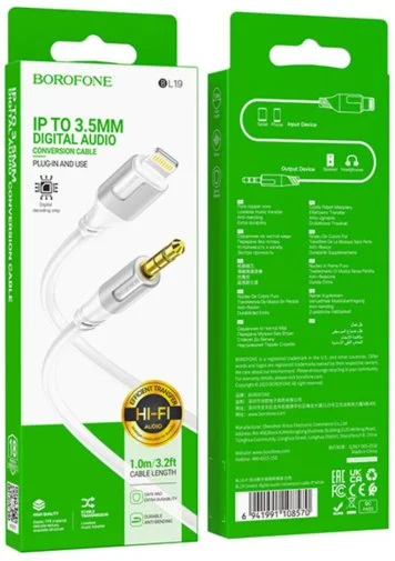 Фото: Кабель BOROFONE BL19 Jack 3.5mm / Lightning 1m White (6941991108570) № 7 | KTC