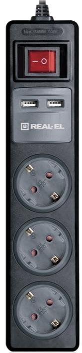 Мережевий фільтр Real-EL RS-3 2xUSB 3/1.8m Black (EL122500001)