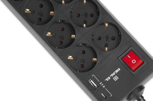  Мережевий фільтр Real-EL RS-Protect 805 8/1.8m USB Black (EL122300042)