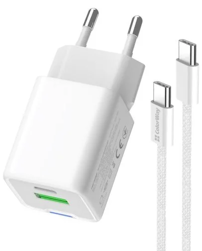 Фото: Зарядний пристрій ColorWay GaN Mini QC PD 35W White with Type-C / Type-C (CW-CHS055PDC-WT) № 16 | KTC