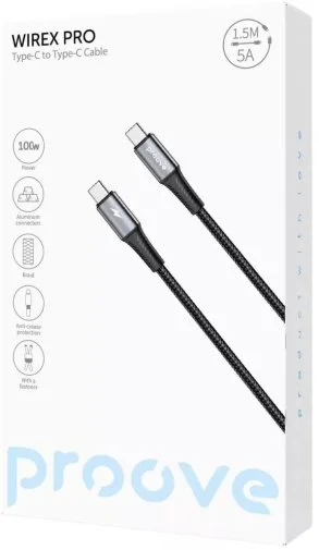 Фото: Кабель Proove WireX Pro 100W Type-C / Type-C 1.5m Black (CCWX11002201) № 4 | KTC