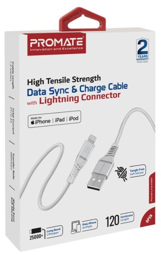 Кабель Promate PowerLine-Ai120 2.4A AM / Lightning1.2m White (6959144060767)