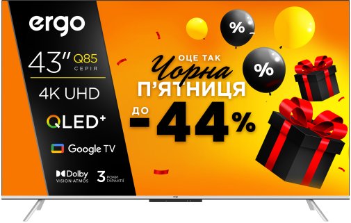 Телевізор QLED Ergo 43JUQ85 (Google TV, Wi-Fi, 3840x2160)