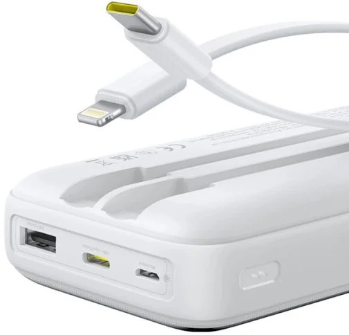 Фото: Батарея універсальна Baseus Lipow 20000mAh 22.5W White Built-In Lightning / USB-C cable (P10079102213-00) № 15 | KTC