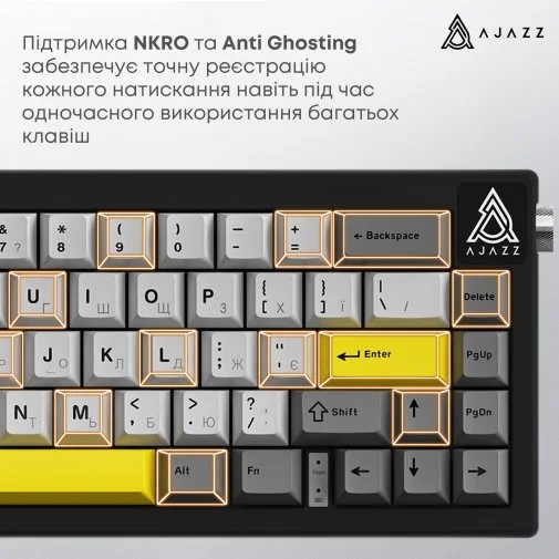 Фото: Клавіатура Ajazz AK650 Moon Yellow Switches ENG/UKR USB Gray/White/Yellow (AK650-MY-GWY) № 28 | KTC