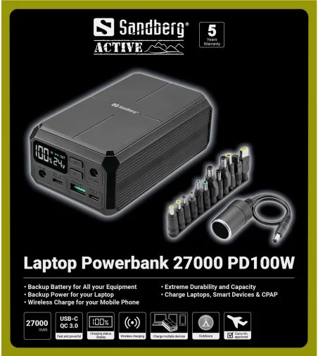 Фото: Батарея універсальна Sandberg Laptop Powerbank 27000mAh 100W (421-13) № 15 | KTC