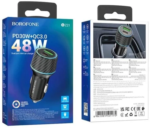 Фото: Автомобільний зарядний пристрій BOROFONE BZ21 Brilliant 48W Black (6941991101175) № 16 | KTC