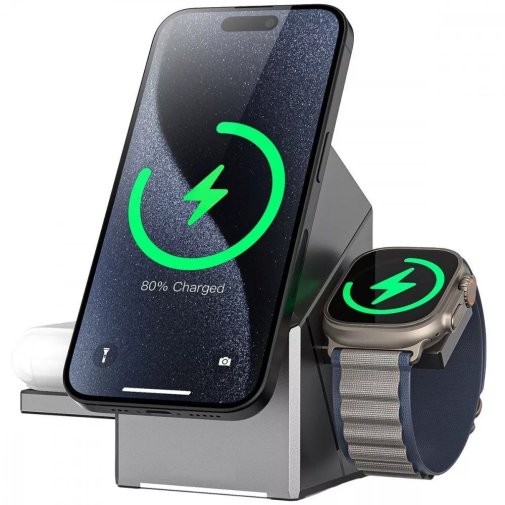 Бездротовий зарядний пристрій Proove Iron Hide 3in1 Qi2 Gray (WSIH15000003)