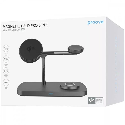 Бездротовий зарядний пристрій Proove Magnetic Field Pro 3in1 Qi2, Black