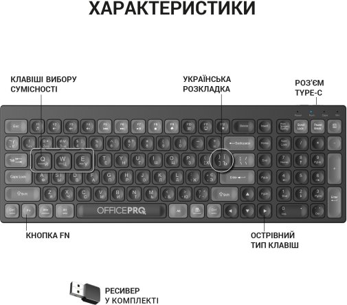 Клавіатура OfficePro SK985B Wireless Black