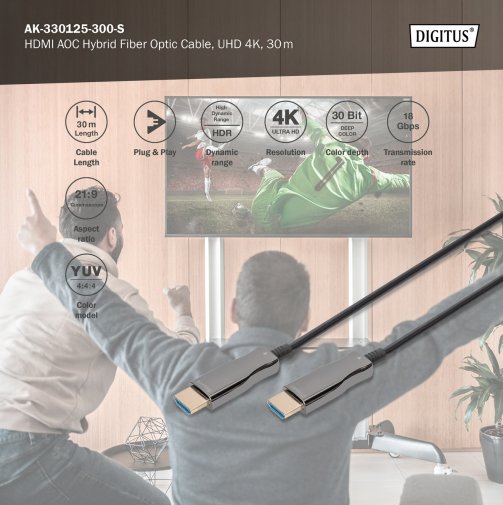 Кабель HDMI to HDMI, 30m, Digitus AK-330125-300-S, Black