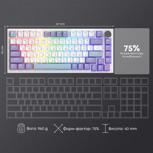 Клавіатура Ajazz AK820 Sea Salt Switch ENG/UKR USB White (AK820-SS-PWB)