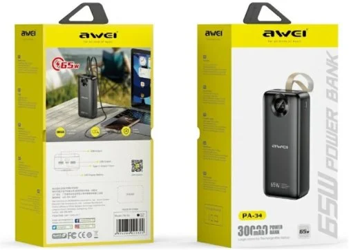 Фото: Батарея універсальна Awei PA-34 30000mAh 65W Black № 4 | KTC