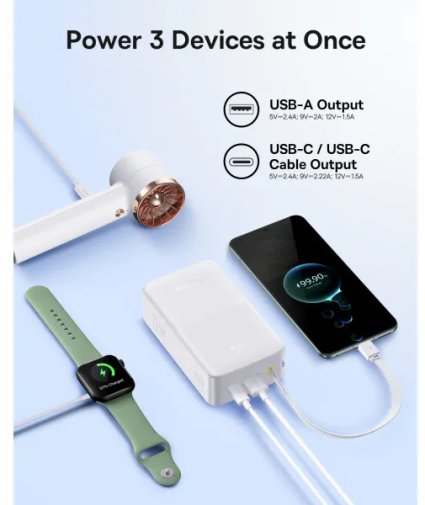 Батарея універсальна Baseus EnerFill FC51 Bipow2 Pro 30000mAh 22.5W Built-in Type-C White (E0028101)