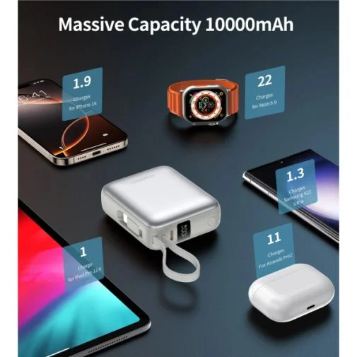 Фото: Батарея універсальна Choetech B832 10000mAh 35W Buid-in Type-C Cabel Grey (B832-GY) № 20 | KTC