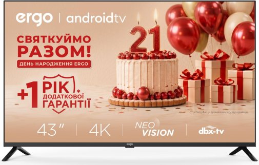 Телевізор LED Ergo 43GUS6500 (Smart TV, Wi-Fi, 3840x2160)