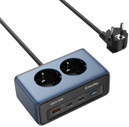 Мережевий фільтр ColorWay CW-CHE25PDB 2/2m 3xUSB Blue
