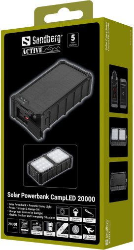 Батарея універсальна Sandberg Solar Powerbank CampLED 20000mAh 22.5W Black (421-24)