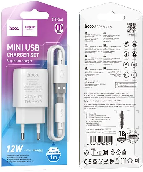 Фото: Зарядний пристрій Hoco C134A Solid 2.4A White with AM / MicroB (6942007621342) № 9 | KTC