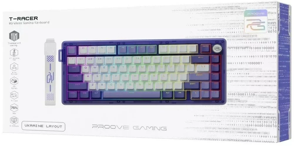 Фото: Клавіатура Proove Gaming T-Racer ENG/UKR WL/BT/USB Purple/White (WKTR00022417) № 17 | KTC