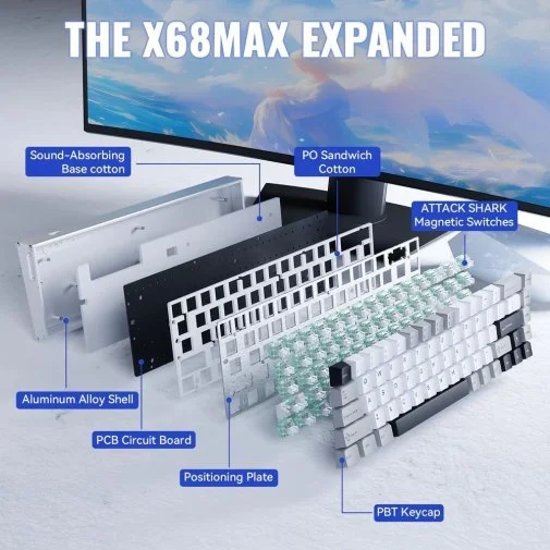 Фото: Клавіатура Attack Shark X68 Max HE ENG/UKR USB Starlight White (X68MAXSW_AS) № 17 | KTC