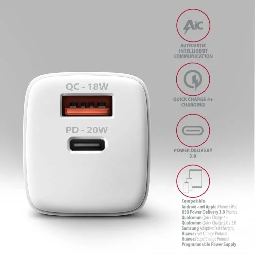 Фото: Зарядний пристрій Axagon ACU-PQ20W PD QC3.0 20W White № 13 | KTC