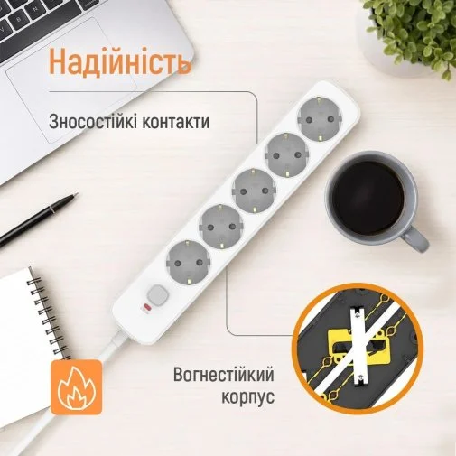 Фото: Мережевий фільтр ColorWay CW-PSEA1655W 5/5m White № 23 | KTC