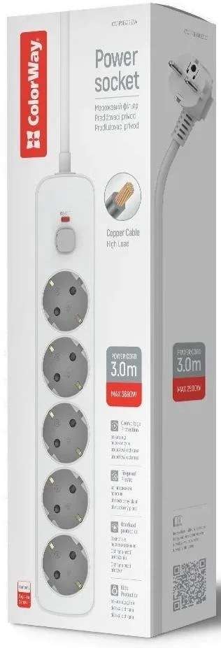 Фото: Мережевий фільтр ColorWay CW-PSEA1653W 5/3m White № 17 | KTC