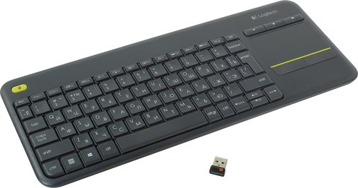 Клавіатура Logitech K400 Plus Wireless Touch чорна вигляд з адаптером