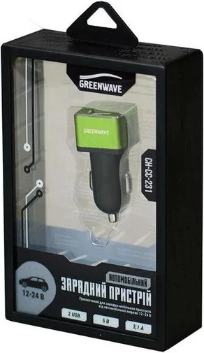 Фото: Автомобільний зарядний пристрій GREENWAVE CH-CC-231 2xUSB 3.1A чорний/зелений № 7 | KTC