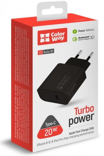 Зарядний пристрій ColorWay Power Delivery Port V2 Type-C 20W Black (CW-CHS026PD-BK)