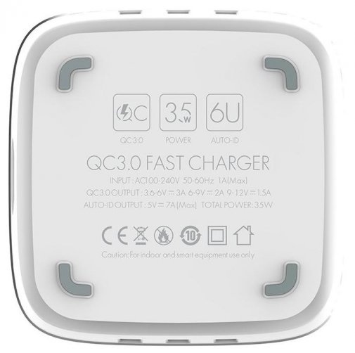 Зарядний пристрій ColorWay 6xUSB QC3.0 7A 35W White with 3in1 Magnetic Cable Black (CW-CHS019Q-WT-CBU)