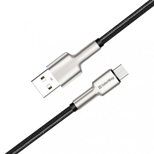 Кабель ColorWay Head Metal 2.4A AM / Micro USB 1m Black (CW-CBUM046-BK)