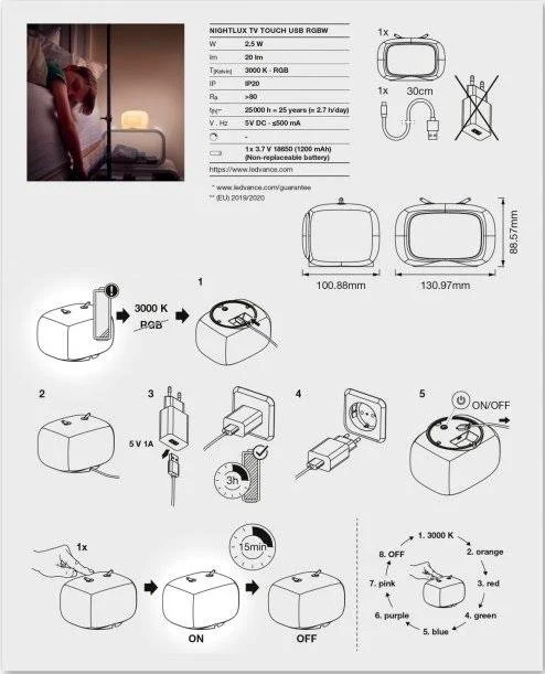 Фото: Нічник Osram Ledvance Nightlux Touch LED Retro TV RGBW (4058075602137) № 13 | KTC